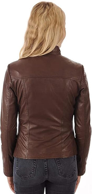 ROXA Trendy Women's Zip Up Genuine Biker Jacket Zing Apparel