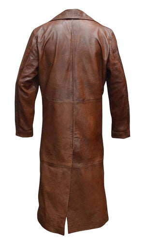Premium Brown Leather Trench Long Coat For Men Zing Apparel