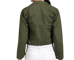 Women Solid Green Denim Jacket, Women Zing Apparel