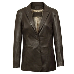 Fitted Leather Blazer Women Black N Brown Zing Apparel