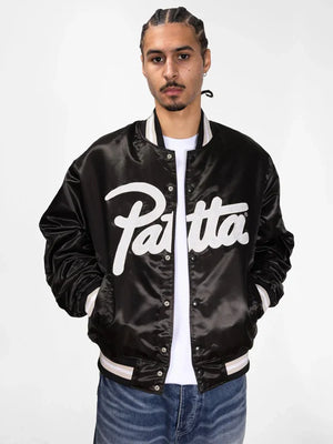 Black-Patta-Script-Logo-Satin-Varsity-Jacket