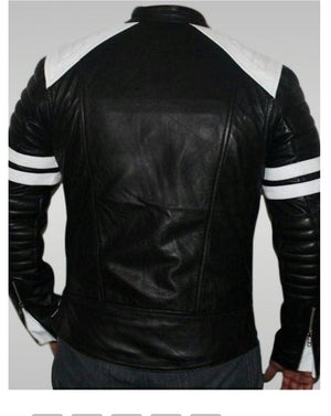 Brad Pitt Fight Club Black Leather Jacket Back
