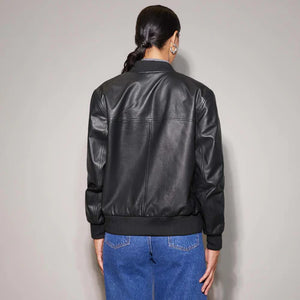 Classic leather bomber jacket women