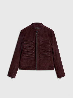 John Varvatos suede bomber jacket front view