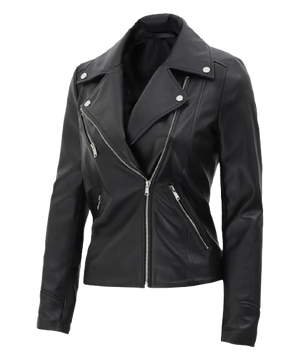 Kinzie Stylish Leather Biker Jacket Women, Black Zing Apparel