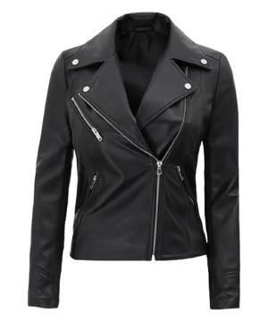 Kinzie Stylish Leather Biker Jacket Women, Black Zing Apparel