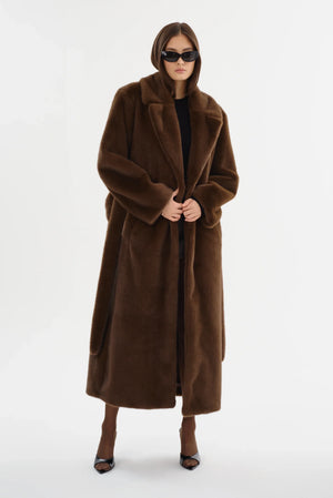 LAMARQUE-Darelle-Oversized-Faux-Fur-Maxi-Coat-Walnut