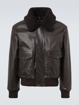 Lemaire-Brown-Shearling-Collar-Leather-Jacket