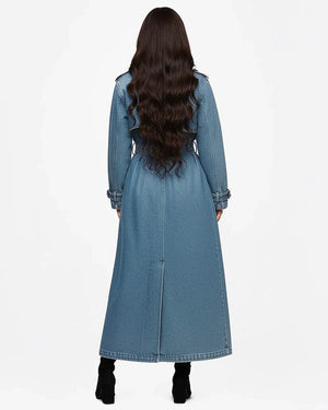 Long-Denim-Trench-Coat-Women-Back