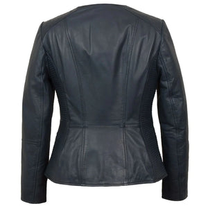 Collarless Leather Blazer Women Navy Zing Apparel