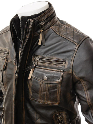 Men Vintage Distressed Black Leather Jacket MG07 Buy