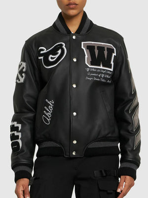 OFF-WHITE-Logo-Patch-Varsity-Leather-Jacket