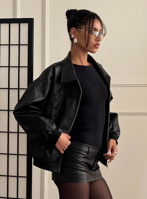 Princess-Polly-Goldsmith-Faux-Leather-Bomber-Jacket-Black