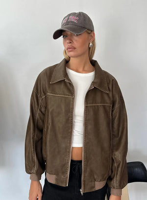 Princess-Polly-Goldsmith-Faux-Leather-Bomber-Jacket-Washed-Dark-Brown
