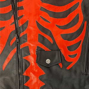 Skeleton Bones Red And Black Leather Jacket Sale