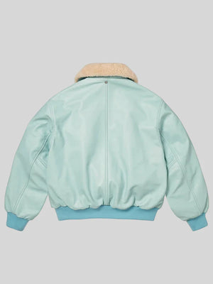 Supreme-Schott-Shearling-Collar-Bomber-Jacket-Light-Blue