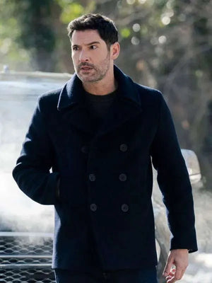 Tom Ellis CIA Black Wool Peacoat