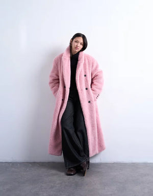 Topshop-Double-Breasted-Teddy-Longline-Womens-Coat