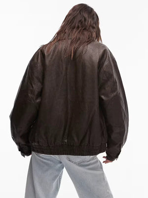 Topshop-Textured-Faux-Leather-Oversized-Collar-Bomber-Jacket-Brown