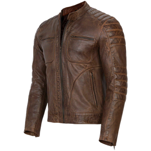 Vintage Racer Biker Brown Slim Fit Jacket For Sale