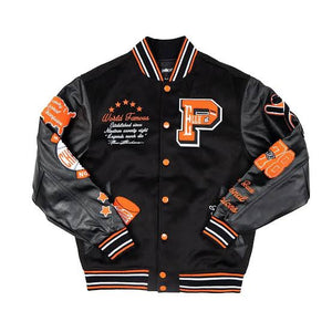 Black Wool & Leather Varsity Jacket Zing Apparel