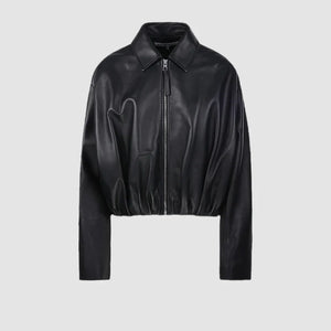 Woman-Loewe-Black-Lambskin-Draped-Leather-Jacket