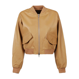 Tan Brown Sheep Leather Bomber Jacket Women Zing Apparel