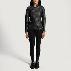 Biker Quilted Leather Jacket Women, Black Zing Apparel