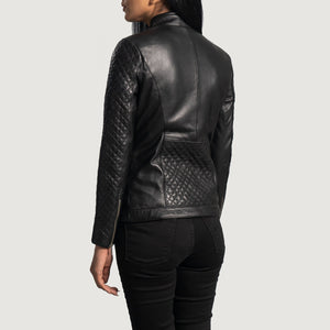 Biker Quilted Leather Jacket Women, Black Zing Apparel