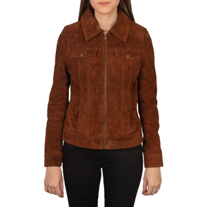 Suzy Trucker Suede Jacket Women, Brown Zing Apparel