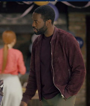 Yahya Abdul Mateen Black Mirror Maroon Suede Leather Jacket