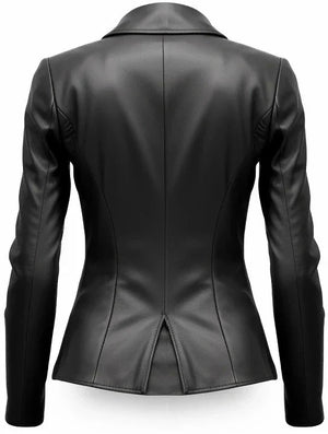 Fitted Black Leather Women Coat Blazer Zing Apparel