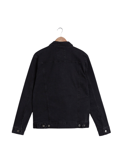 Men's Black Button Denim Trucker Jacket, Black