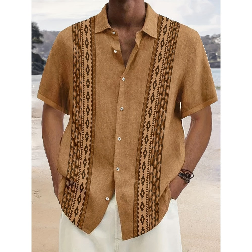 Vintage Men's Wool Shirt Ethnic Pattern Print Short Sleeve Zing Apparel