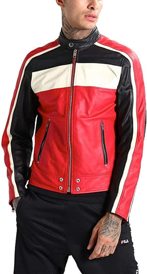 Men's Genuine Leather Jacket in Black n Red Zing Apparel
