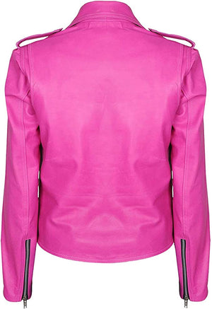 Women Casual Girls Pink Biker Leather Jacket Zing Apparel