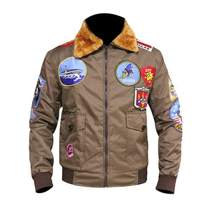 Tom Cruise Jet Fighter Men Brown Bomber Jacket Zing Apparel
