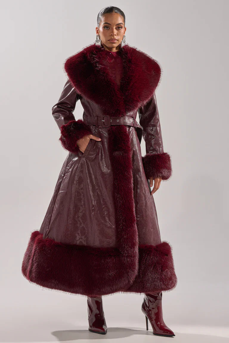 Akira-Vivian-Fur-Trim-Coat-Burgundy