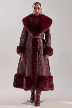 Akira-vivian-fur-trim-trench-burgundy