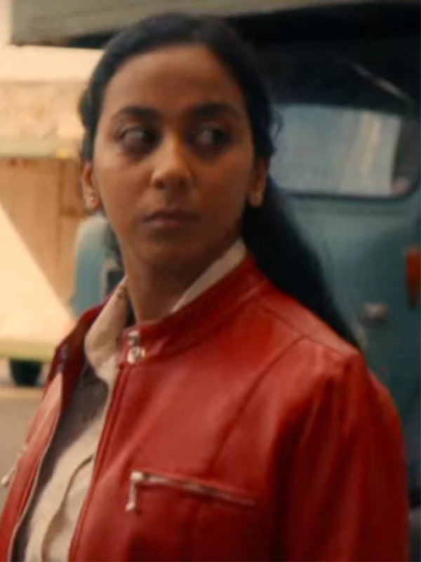 Black Mirror 2023 Nida Huq Red Leather Jacket
