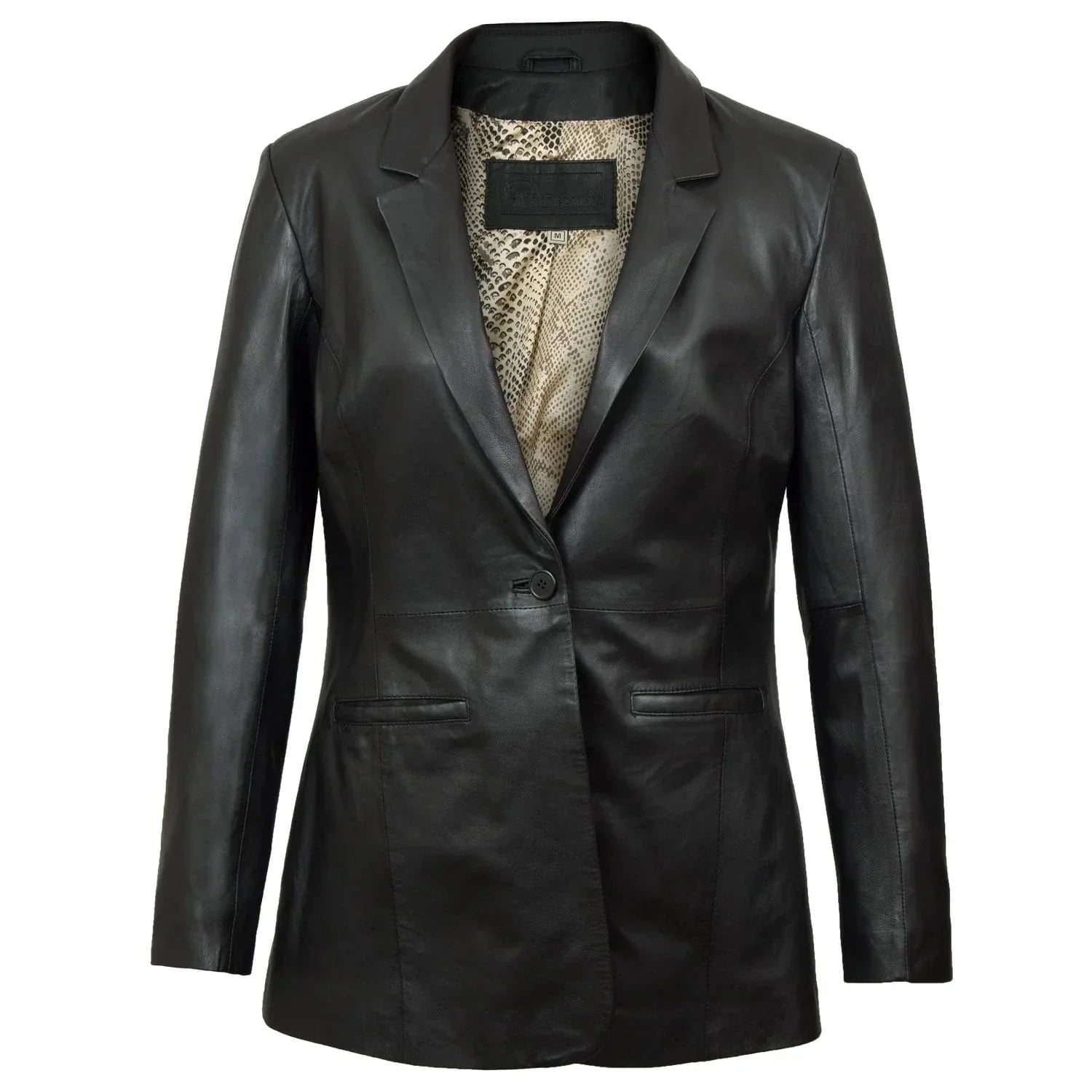 Fitted Leather Blazer Women Black N Brown Zing Apparel