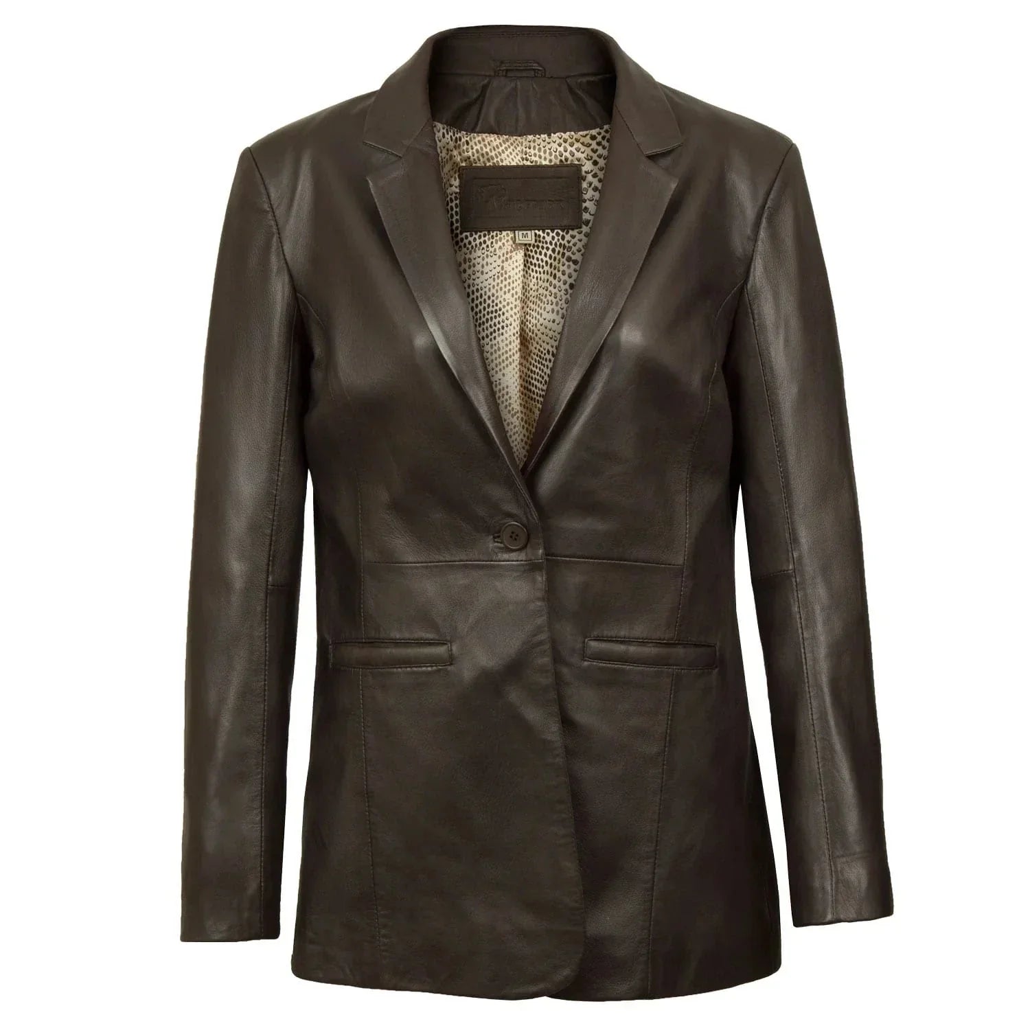 Fitted Leather Blazer Women Black N Brown Zing Apparel