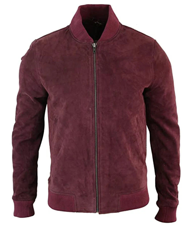 Yahya Abdul Mateen Black Mirror Maroon Suede Leather Jacket
