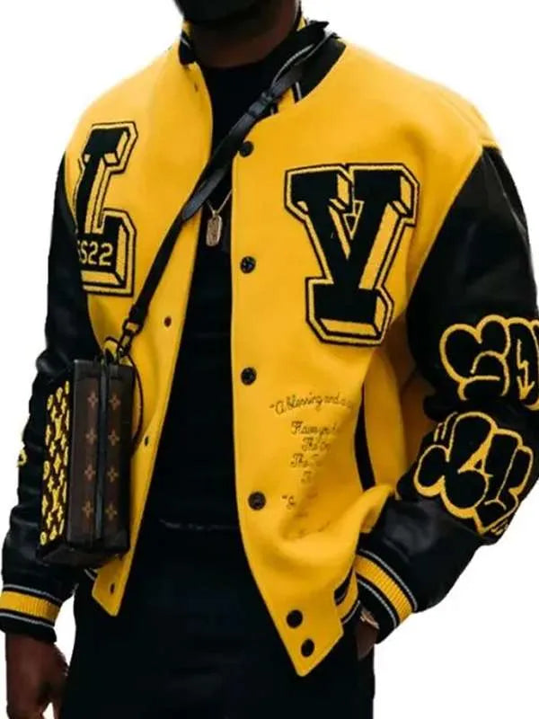 Men Black and Yellow Varsity Jacket