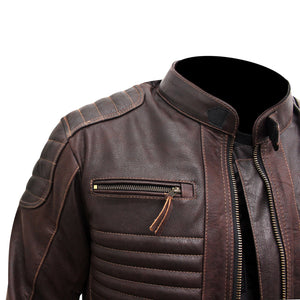 Brown Leather Biker Jacket For Sale
