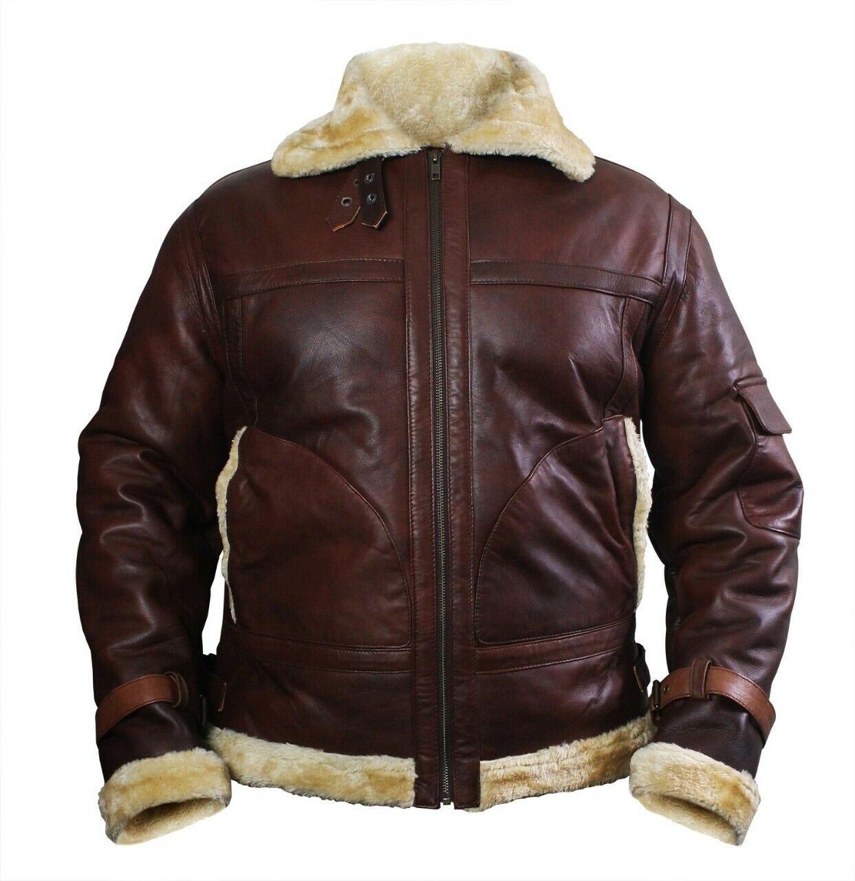Brown Shearling Bomber Jacket in Sheepskin For Men -1

