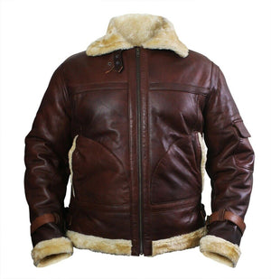 Brown Shearling Bomber Jacket in Sheepskin For Men -1
