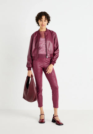 Burgundy leather bomber jacket women
