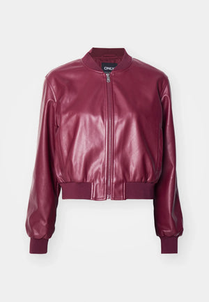 Classic burgundy leather bomber women
