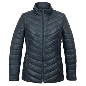 Daisy Leather Padded Coat Women, Navy Zing Apparel